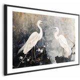  Plakat - Herons and Cherry Blossom - oriental-style illustration depicting birds 60x40 Crni okvir s margom | shoptok.hr