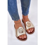 Zazoo 2938 Leather Slippers On Flat Heel With Decoration Gold Cene