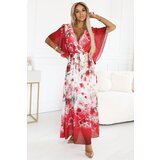 numoco basic 603-1 Airy wrap maxi dress with floral pattern – red roses | Shoptok.si