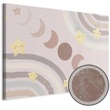  Slika - Joyful Sky - Yellow Cheerful Stars with a Rainbow Against the Phases of the Moon in a Light Beige Sky Hue 120x80 Premium | shoptok.hr