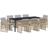 vidaXL 9-dijelni set vrtne blagovaonice s jastučićima bež poli ratan, vrtni stol crni 200x80x73 cm kaljeno staklo Cijene