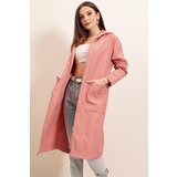 By Saygı Hooded and Pouch Pocket Trench Coat. Wide Sizes Powder. Cene