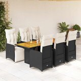  7-dijelni vrtni bistro set od poliratana s jastucima crni Crna 190 x 80 x 75 cm | shoptok.hr