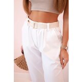 Kesi Włoski Women's viscose trousers with belt and rolled up leg white | Shoptok.si