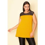 Şans women's plus size yellow robe lace striped blouse Cene