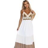 numoco basic 612-1 Long beige and white strapless dress with crochet top - boho | Shoptok.si