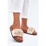 Boto Women's Cork Sole Slippers With Flowers Beige Ferenza | shoptok.hr
