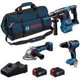 Bosch Aku set Combo kit (udarna bušilica-izvijač,čekić,kutna brusilica) + 2 akumulatora, punjač i torba | shoptok.hr