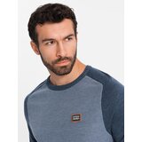 Ombre Cotton men's sweater with patch and raglan sleeves - navy blue | Eponuda.ba