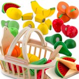 Ricokids Wooden Toy Fruit Basket Set - 9 Colorful Cutting Fruits and Accessories, (21740635) | Shoptok.si