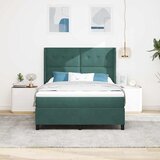 Box spring krevet s LED trakama Zelena 140 x 190 cm Baršun - Tamnozelena 140 x 190 cm Prošiveno gumbima | shoptok.hr