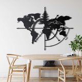 Wallxpert metalni zidni ukras 5148, mapa sveta sa ružom kompasa, jelom i planinama, 98 x 75 cm, crni | Eponuda.com