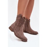 Boto Openwork Women's Ankle Boots Flat Heel Dark Beige Amisna | shoptok.hr