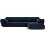 Mazzini Sofas Temno modra žametna kotna sedežna garnitura z ležalnikom (desni kot) Vanda – Cene