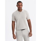 Ombre Men's cotton structured knit polo shirt - beige | Shoptok.si