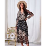 Resti Black and beige mesh midi dress with print | Shoptok.si