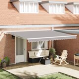 vidaXL Avtomatska retraktibilna tenda z LED svetlo sivo 450x300 cm, Tenda zamenjava tkanine za okvir 4,5x3 m svetlo siva | Shoptok.si