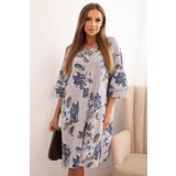 Kesi Włoski Women's cotton dress with floral pattern and 3/4 sleeve gray u