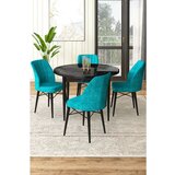Hanah home Rox - Black Marble, Turquoise Black MarbleTurquoise Dining Table & Chairs Set (5 Pieces) | ePonuda.com