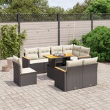 Maison Chic Seti vrtnega pohištva - Vrtna garnitura - Vrtni pohištvo set 9-delna z blazinami črn poli ratan, (21804259) | Shoptok.si