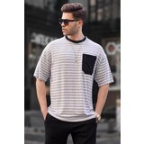 Madmext Men's Gray Striped Basic T-Shirt 6084 Cene