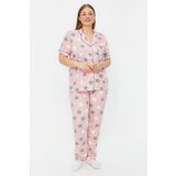 Trendyol Curve Powder Star Patterned Sleep Striped Knitted Pajama Set Cene