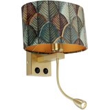 QAZQA Stenska svetilka medenina z ovalnim žametnim odtenkom, dizajn listov 25 cm - Brescia Combi | Shoptok.si