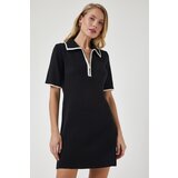  Women's Black Zippered Polo Neck Knitwear Dress Cene