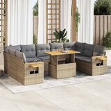 Maison Chic Seti vrtnega pohištva - Vrtna garnitura - Vrtni pohištvo set z blazinami 10-delna bež ratan/akacija, (21796124) | Shoptok.si