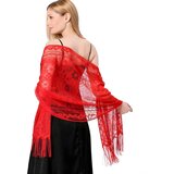 IZMAEL Čipkasti šal - Rdeča | Shoptok.si