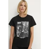 Dkny Bombažna kratka majica ženska, črna barva, DP4T9725