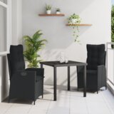 vidaXL 3-delni vrtni jedilni set z blazinami, Črn poli ratan | Shoptok.si