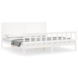 vidaXL Posteljni okvir z vzglavjem bel 200x200 cm trden les, (20738194) | Shoptok.si