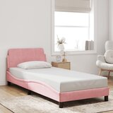 Maison Chic Posteljni okvir - Enojna postelja - Postelja za odrasle z vzglavjem brez vzmetnice roza 90x200 cm žamet-J9380, (21772508) | Shoptok.si