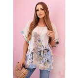 Kesi Włoski Women's cotton shirt with butterflies and flowers beige | Shoptok.si