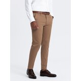 Ombre Men's classic cut chino pants with fine texture - brown | Shoptok.si