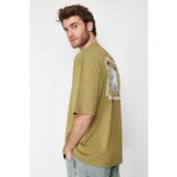 Trendyol Khaki Men's Oversize Skateboard Printed 100% Cotton T-Shirt Cene