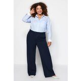 Trendyol Curve Navy Blue Double Buttoned Woven Trousers with Asymmetrical Pops cene