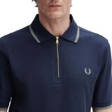 Fred Perry Crepe Pique Zip Neck Polo Shirt Dark Airforce Plava | shoptok.hr