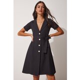  Women's Black Belted Woven Shirt Dress Cene
