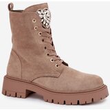 Boto Women's work boots with crystals on the tongue beige Rosira | Shoptok.si