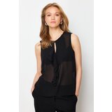 Trendyol Black Flounced Transparent Zero Sleeve Woven Blouse Cene