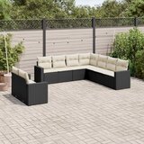 Maison Chic Seti vrtnega pohištva - Vrtna garnitura - Vrtni pohištvo set 9-delna z blazinami črn poli ratan, (21798040) | Shoptok.si