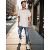 DStreet T-shirt męski z haftem cappuccino | Shoptok.si