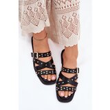 Boto Embellished Women's Slide Sandals On Flat Heel With Straps And Buckle Black Manitte | Shoptok.si
