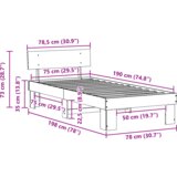 vidaXL krevetna konstrukcija bijelo 75 x 190 cm čvrsta borova drva | shoptok.hr