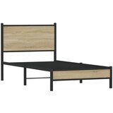vidaXL Kovinski posteljni okvir z vzglavjem sonoma hrast 75x190 cm, (21322055) Cene
