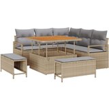  8-dijelni Set Sofe za Vrt s Jastucima Bež Poli Rattan Akacija 2-sjedalna Sofa za Vrt s Pohranom i Jastucima Bež Poli Rattan 3- | shoptok.hr
