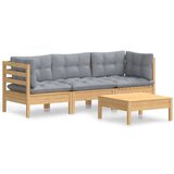  4-dijelna vrtna garnitura od borovine sa sivim jastucima | shoptok.hr