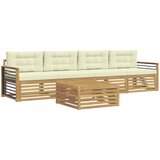  Set vanjskih sofa 5 kom. Bijela i krem Čvrsto drvo akacije | shoptok.hr